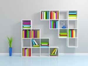 White square wall-mounted book cases