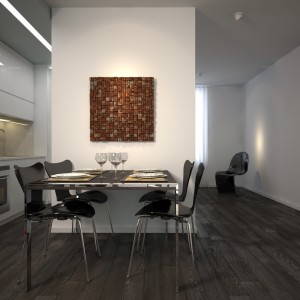 Modern dining corner with black tables and chairs