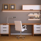 Wood desk with white drawers