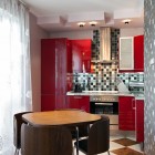 Modern kitchen interior with checkerboard mixed tiles